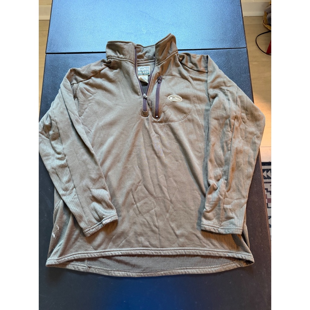Drake Waterfowl Systems Mens XL Brown Waffle Knit Quarter Zip Pullover Fleece